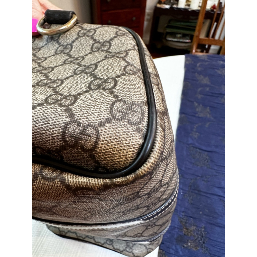 Gucci Brown Coated Canvas & Patent Leather Medium Boston Bag w/ Shoulder Strap - Picture 16 of 16